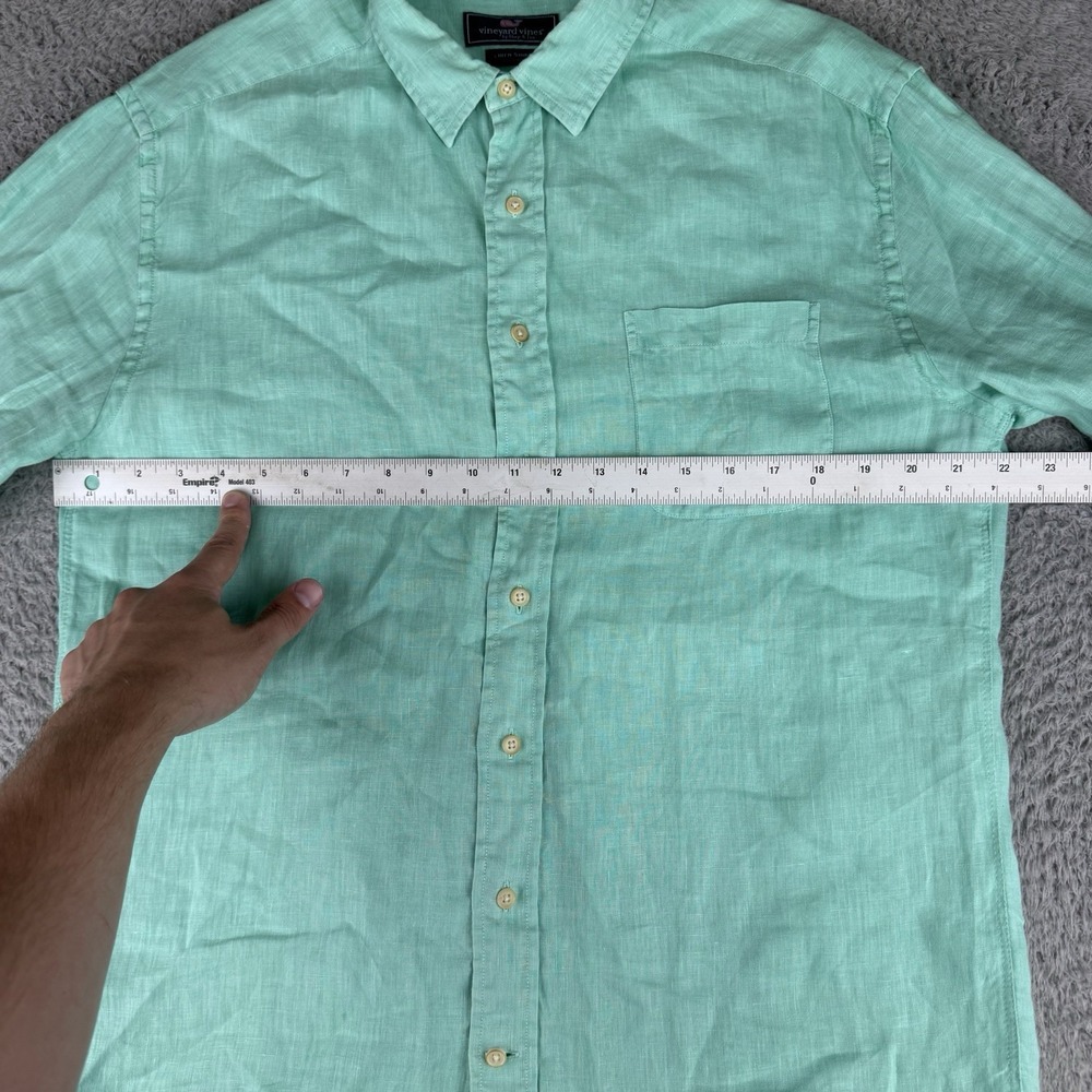 Vineyard Vines Shirt Mens Size Large Green Linen  Twill Button Up Preppy - Picture 5 of 9
